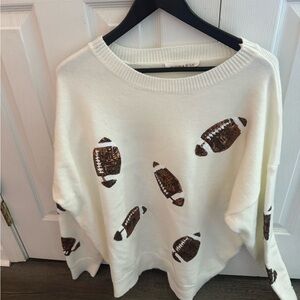 NWT Wanna B Me Sequin Football Sweater in White XL